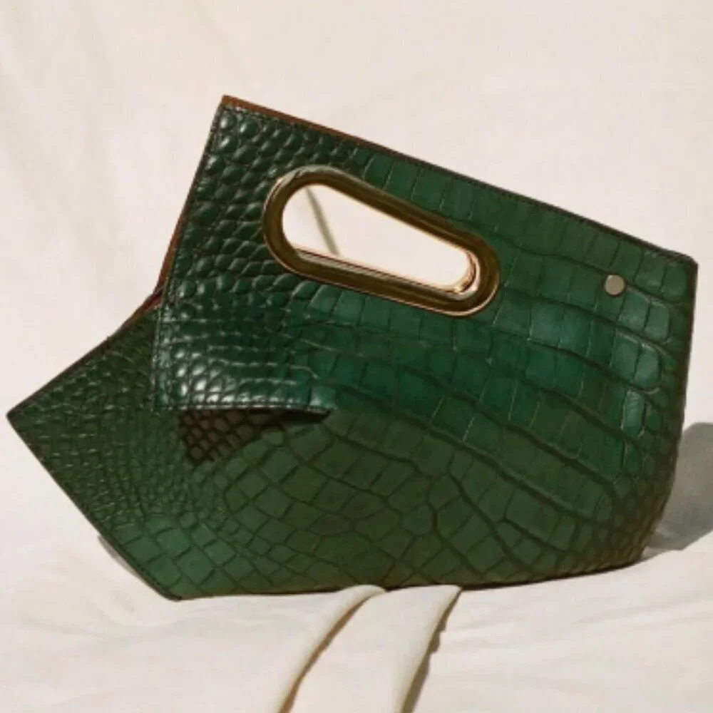 Khaore Athaarah Emerald Embossed Croc Calfskin Leather Bag Sculptural Piece